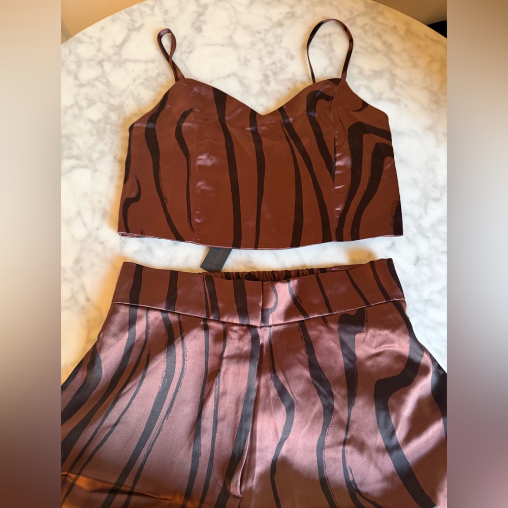 House of Harlow 1960 Wide-Leg Brown Marble Print Pants Set Women’s Size Small - Picture 8 of 8